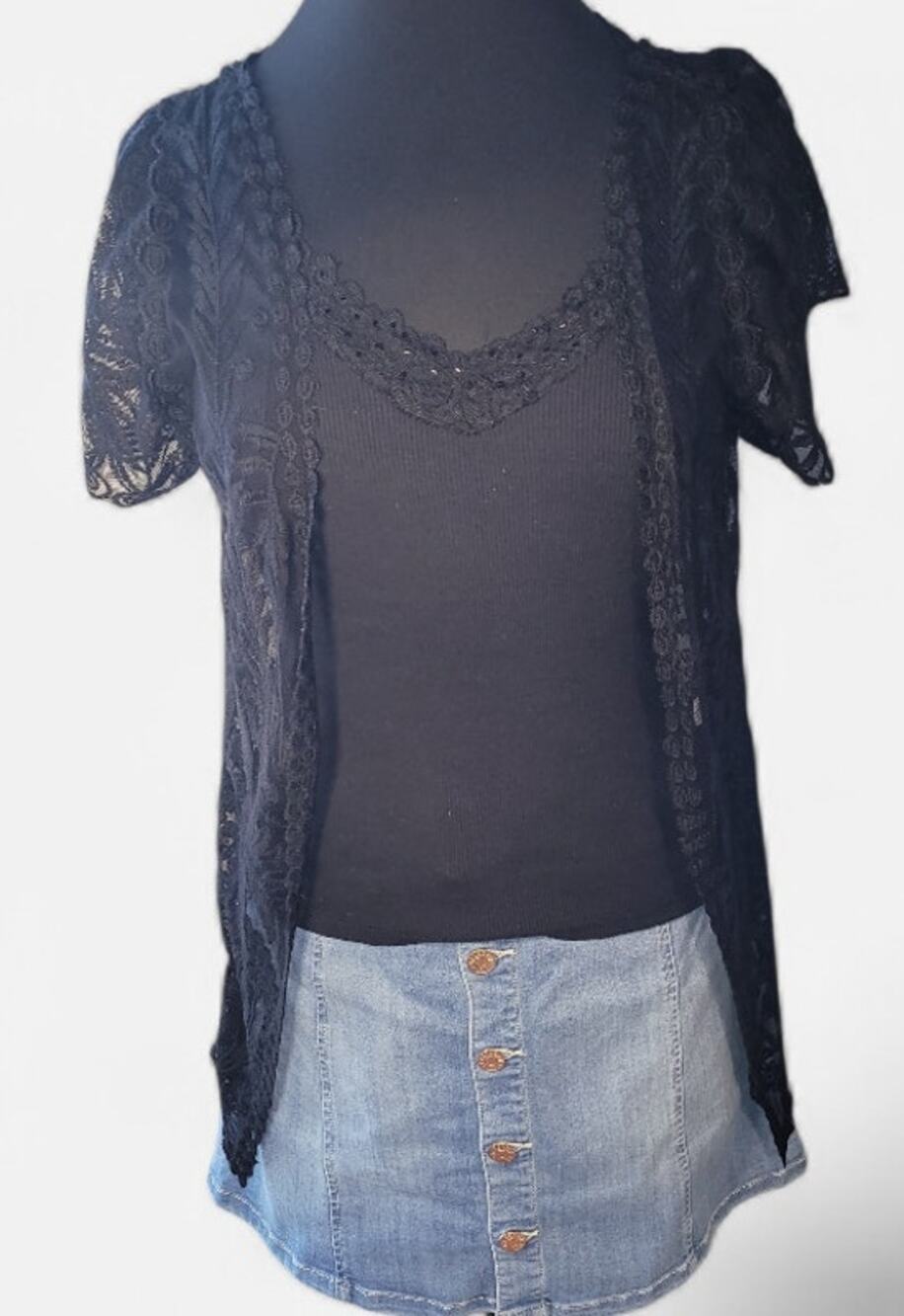 Black Chantilly Lace Tunic Relaxed Cardigan M Whimsigoth Dark Academia School